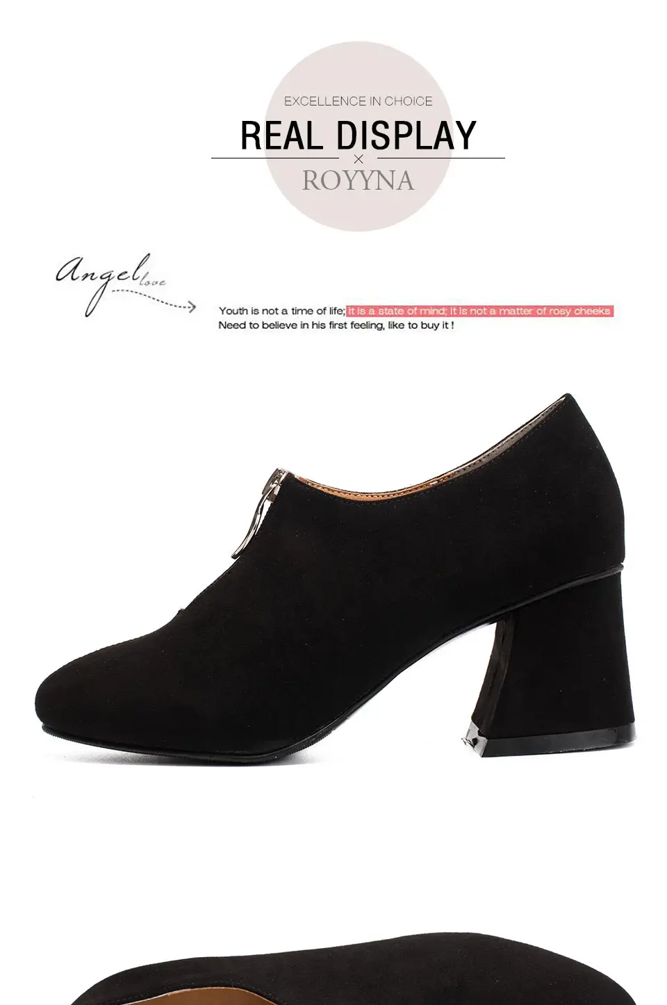 ROYYNA/Новинка; женские туфли-лодочки В Выдержанном стиле; официальная обувь из флока на молнии; Женская офисная обувь на квадратном каблуке; удобная обувь;