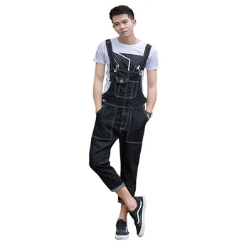 

2017 New Men's Fashion Pocket Black Denim Overalls For Male Casual Slim Jumpsuits Plus Large Size Jeans Bib Pants Free Shipping