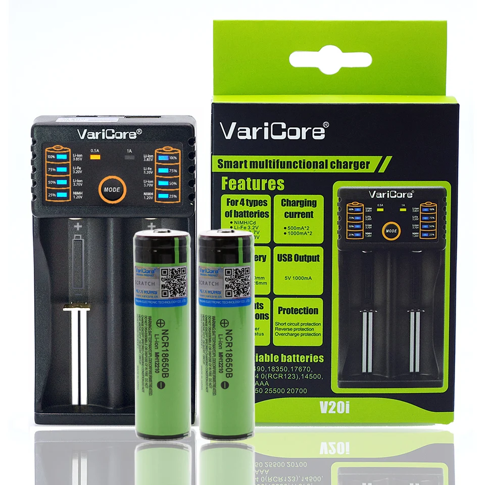 2 PCS VariCore protected for Panasonic 18650 3400 mAh NCR18650B original battery PCB 3.7V Suitable flashlights + V20i charge | Электроника