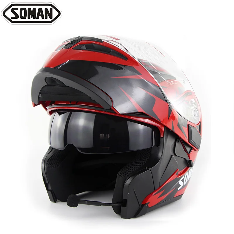 Soman Встроенный bluetooth мотоциклетный шлем гарнитура откидная casco moto dot утверждение