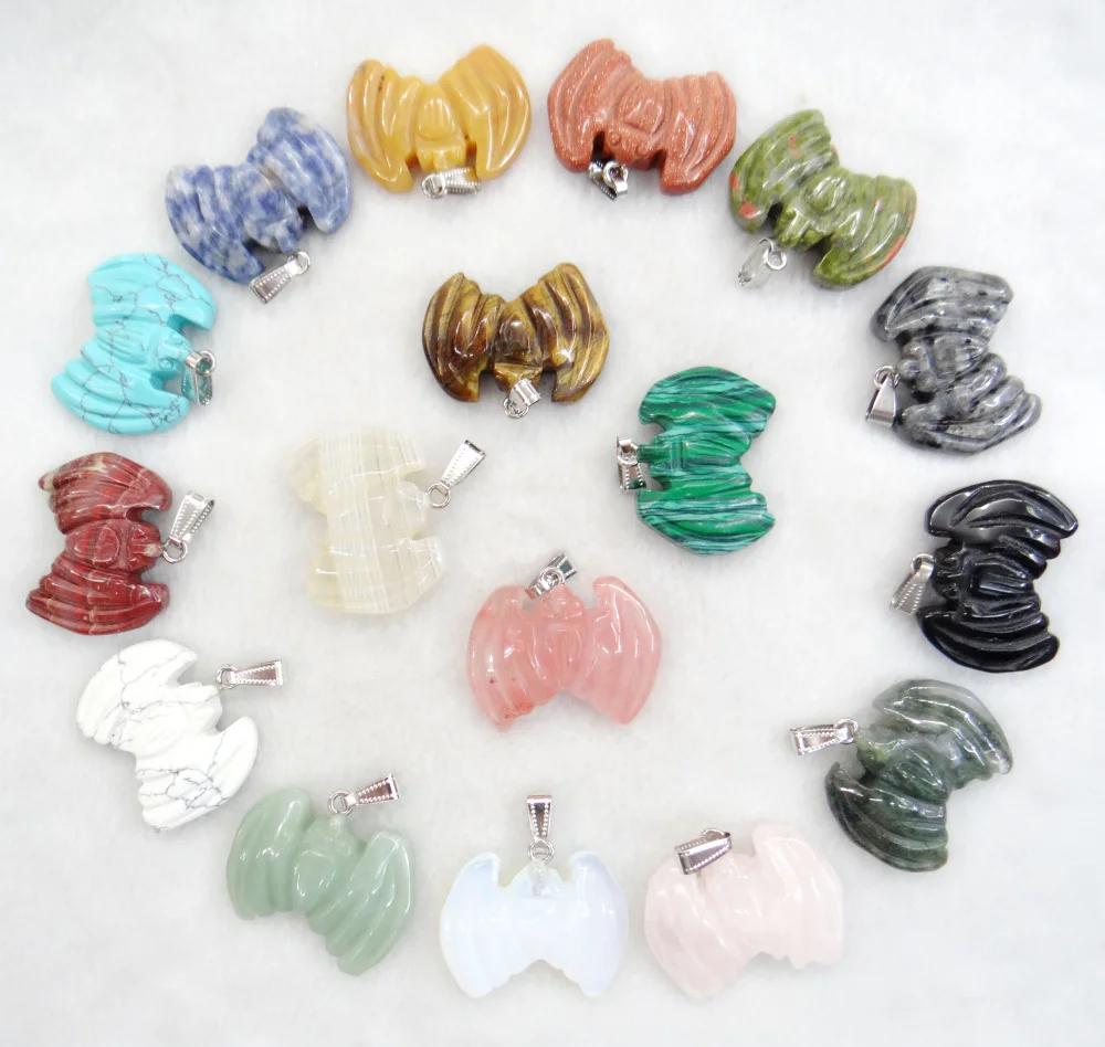 Natural stone Turquoises Quartz Crystal aventurine lapis tiger eye bat pendant for diy Jewelry making necklace Accessories 8PCS | Украшения