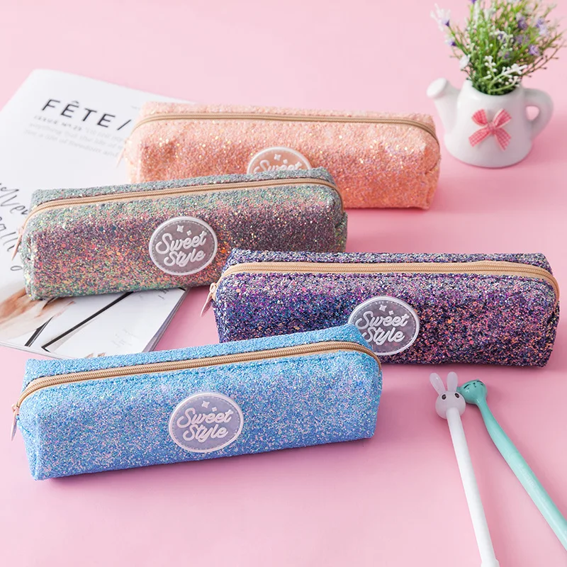 

kawaii Creative Pencil Case Color Sequin School Supplies students Stationery High capacity pencil box girls Gift Cute Pencil bag