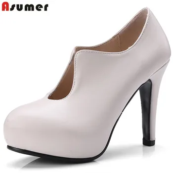

ASUMER white black 2020 fashion spring autumn new round toe shoes woman super high women high heels shoes big size 34-43