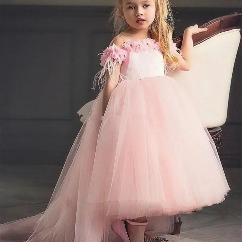Розовое платье с цветочным узором для девочек вечерние платья принцессы с аппликацией, официальное мероприятие, Первое Святое Причастие для девочек, платья на день рождения - Цвет: Picture color