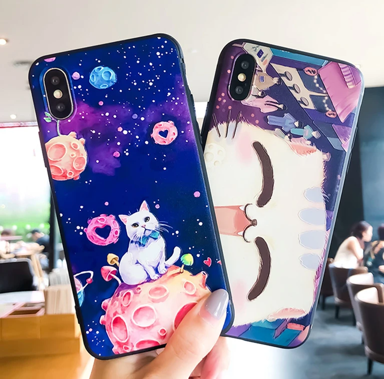 

3D Relief Phone Case For iPhone X 7 Plus 8 6 6S Soft Silicone Cover For iPhone 5 5S SE XS XR MAX 7plus Lovely Cat Emboss Cases