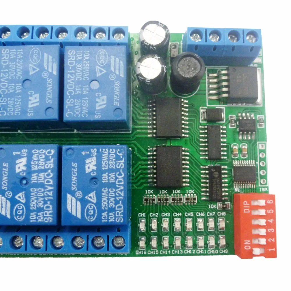 Релейная плата Modbus RTU 16 каналов постоянный ток 12 В светодиодный переключатель с