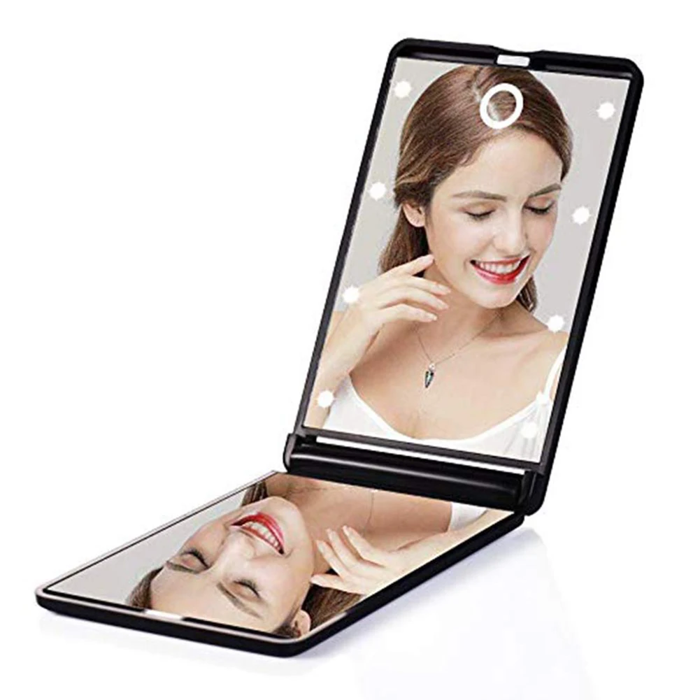 

1Pc Portable Light Up Travel Mirror Mini Makeup Mirror Handheld Lighted Glow Mirror Foldable Cosmetic Mirror For Women(Black) Co