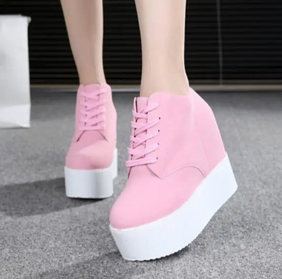 Туфли на высоком каблуке 12 см; zapatos mujer; женские парусиновые туфли на платформе; chaussure femme; женская школьная обувь на День Святого Валентина; zapatos - Цвет: Розовый