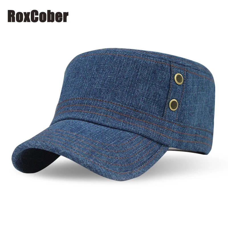 

RoxCober Spring summer Leisure cotton Denim color hat cap flat cap beret hat Baseball cap Cowboy Hats Military Hats Adjustable