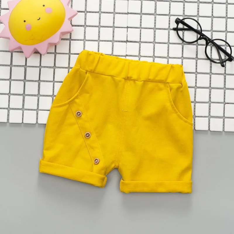 Летние Новинка; Одежда для мальчиков Шорты детский Модный комплект, хлопковая однотонная эластичная лента укороченные штаны для мальчиков пляжные шорты детская повседневная одежда