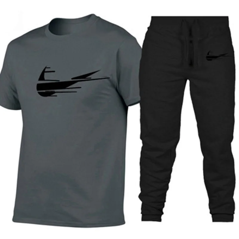 

2019 New Brand Sets Men T Shirts+pants Two Pieces Sets Casual Tracksuit Male/Female Casual Tshirt Gyms Fitness trousers men Sets