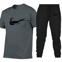 2019 новые брендовые комплекты мужские футболки + брюки комплекты из двух предметов Повседневный Спортивный костюм мужские/женские