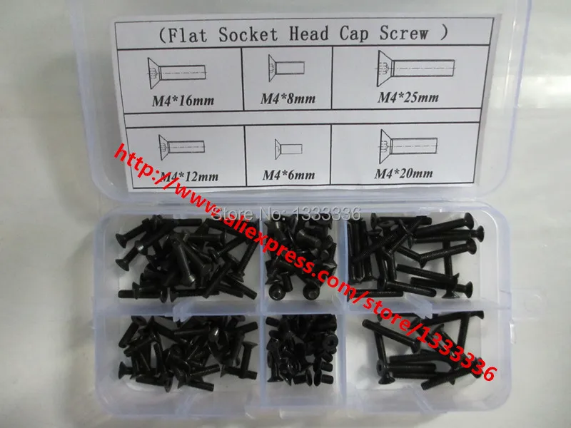 

120pcs M4 Serie Flat Head Socket Cap Screw 10.9 Grade Accessories Kits Bolt M4X6/8/12/16/20/25mm