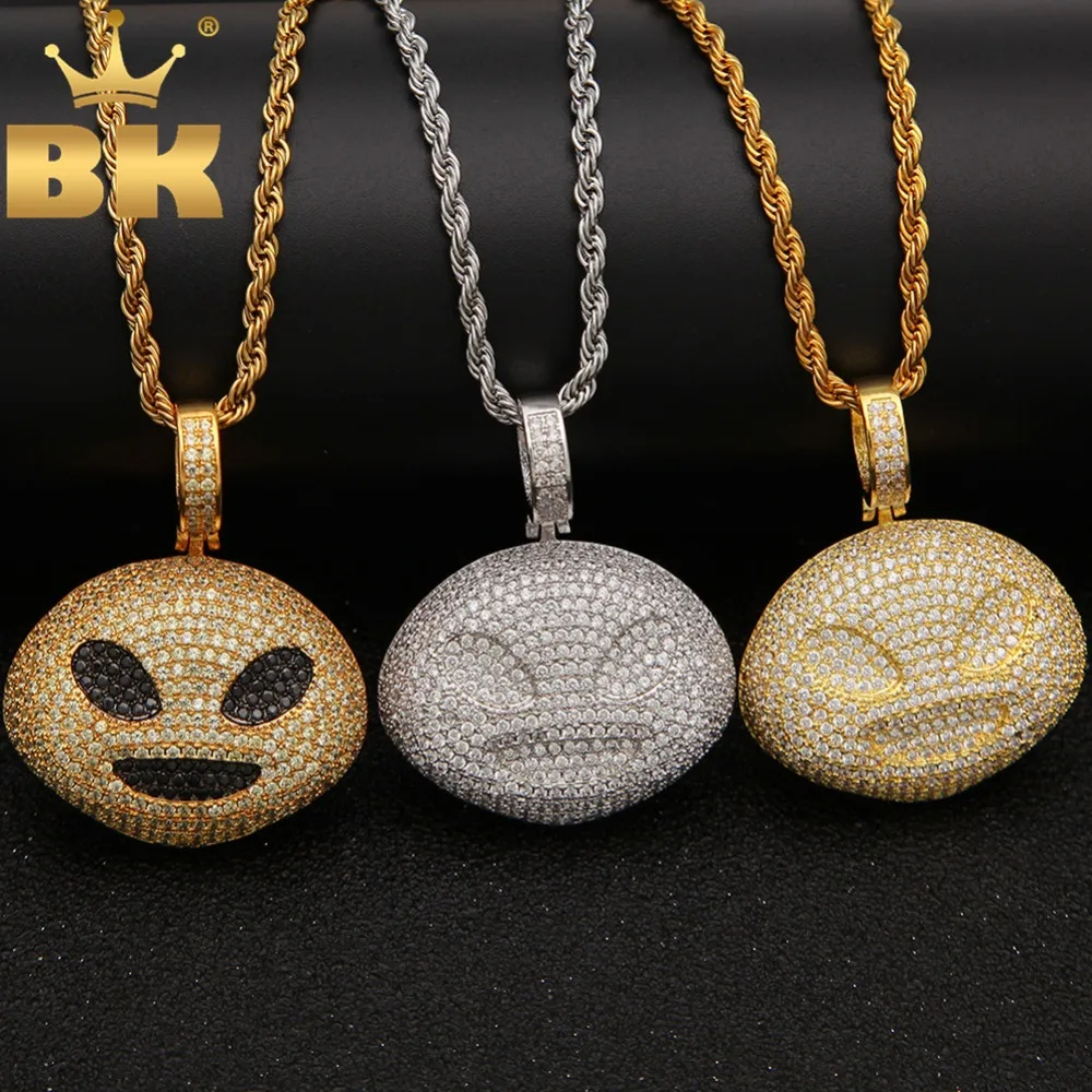 

THE BLING KING Iced Out Alien Face Emoji Necklace Pendant Cubic Zirconia Gold Silver Color Funny Jewelry Gifts For Men Women