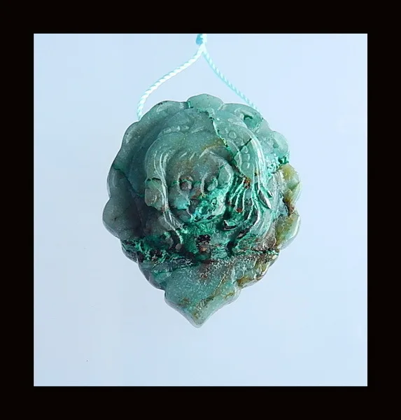 

Semiprecious stone jewelry,wholesale gemstone.birthday present,Fashion Carved Angel Chrysocolla stone Pendant,37x31x11mm,18.2g