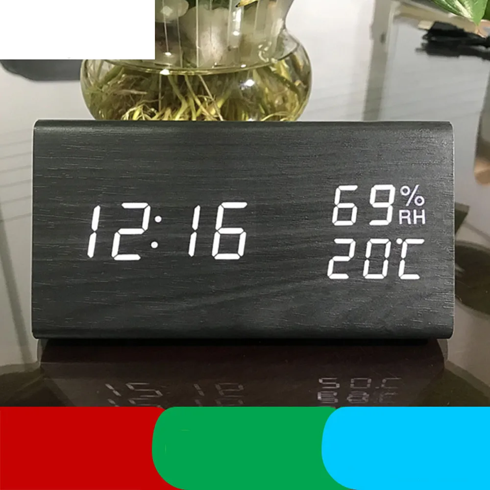 Светодиодный Деревянный цифровой будильник 3 Уровня Регулируемая яркость/3 группы настольных цифровых электронных настольных часов 12,46
