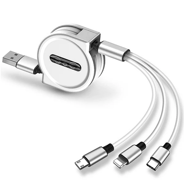 ACCEZZ 120 см 3 в 1 Выдвижной кабель освещения Micro usb type C для iPhone X 8 samsung S8 S9 huawei P9 портативные кабели для зарядки - Цвет: White