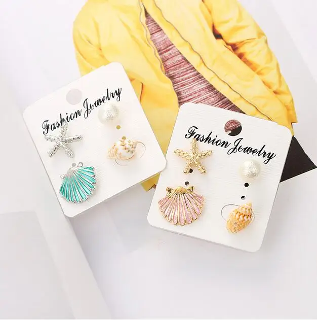 

2018 Vintage 4Pair/set Retro Alloy Ocean Style Conch Shell And Sea Star Pearl Conch Starfish Earrings Ear Clip Wedding Party