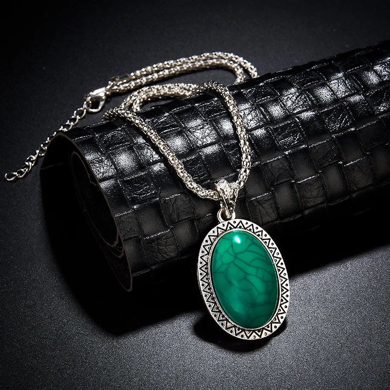 

SHUANGR Ethnic Authentic Necklaces&Pendants Natural Stone Turquoises Pendant Women Vintage Necklace Party Jewelry