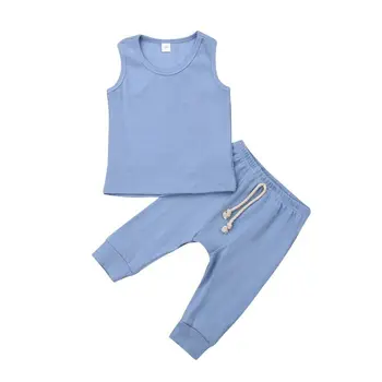 

Cotton Newborn Baby Boy Girl Solid Color Sleeveless Vest Long Pant 2PCS Outfits Casual Baby Clothing Set