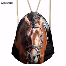INSTANTARTS 3D Животные Crazy Horse напечатаны для женщин и мужчин мешки с Кулиской Softback сумки для хранения для девочек подростков Дырокол карманные рюкзаки