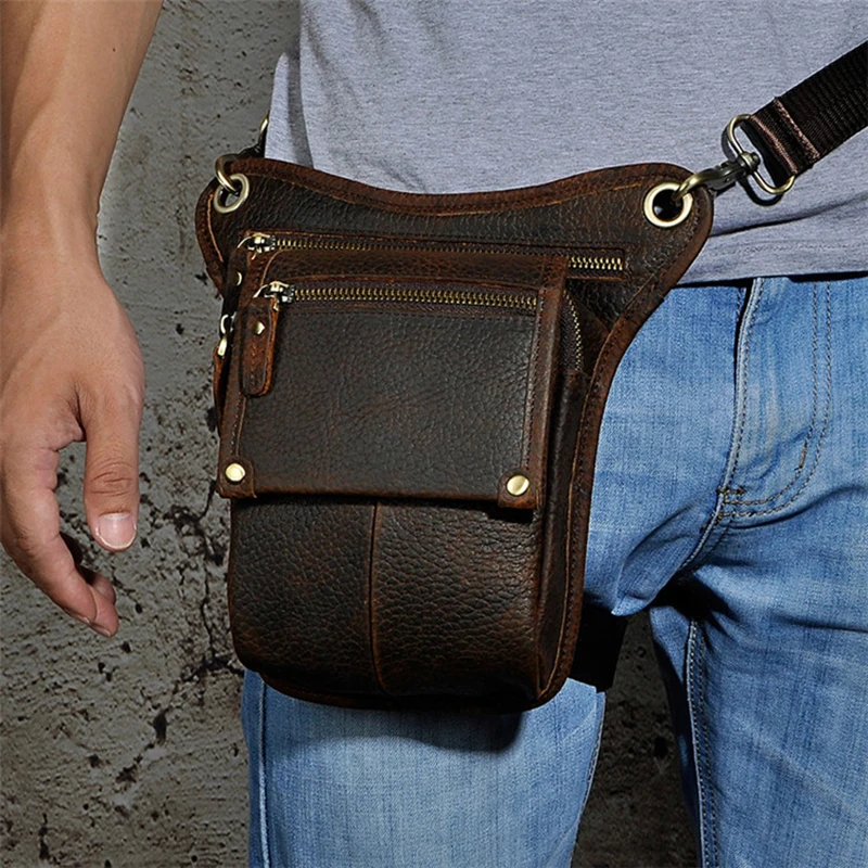 Мужская сумка для мотокросса из натуральной кожи с ремнем на бедрах|bag