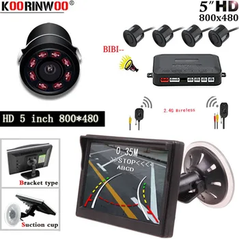 

Koorinwoo HD Electromagnetic Car Parking Sensors 4 Buzzer Auto Trajectory Tracks Backup Rear View Camera 5 inch Car Monitor Kit