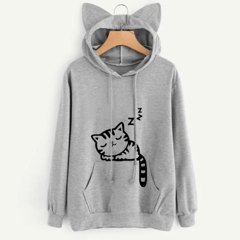 Cat Pattern Printing Hoodies With Lovely Cat Ear Long Sleeve Autumn