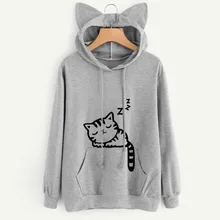 Cat Pattern Printing Hoodies With Lovely Cat Ear Long Sleeve Autumn Front Pocket Drawstring Sweatshirt Sudadera Mujer Ey* Cat Pattern Printing Hoodies With Lovely Cat Ear Long Sleeve Autumn Front Pocket Drawstring Sweatshirt Sudadera Mujer Ey*