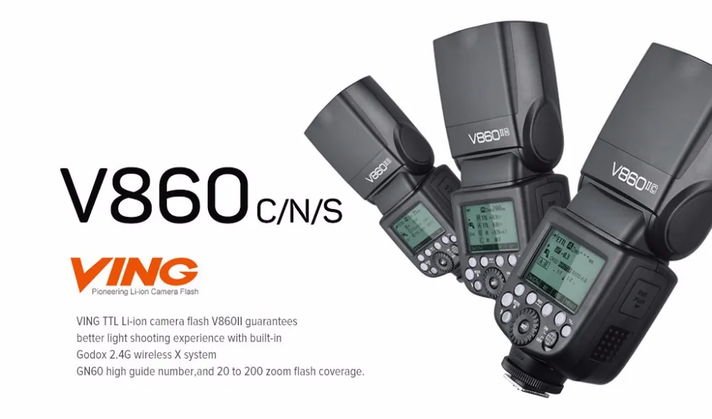 Godox Ving V860II V860II-C/N/S/F/O E-TTL HSS 1/8000 Speedlite вспышка для Canon Nikon sony DSLR без VB-18 батареи