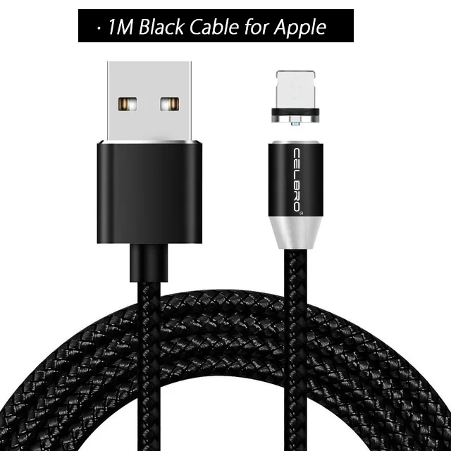 Магнитный Micro usb type C зарядный кабель Microusb для huawei Honor 20 Note 10 9 Nokia 8 Google Pixel 3 2 3XL кабель Usb C 2 метра - Цвет: 1M Black for Apple