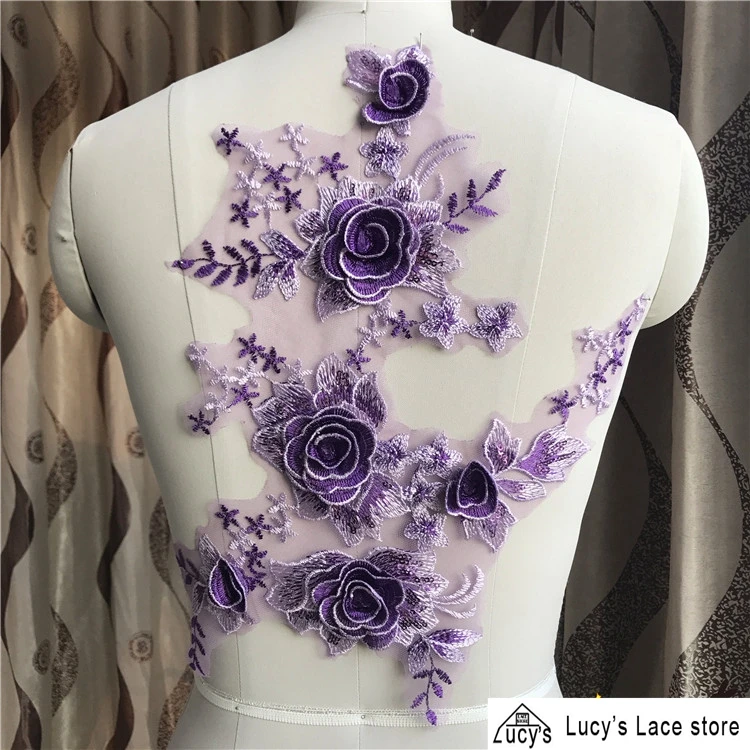 

Fushia, Red, Purple, Yellow fine workmanship women gowns appliques flowers NEW New arrival 3d rose lace patches 1 Piece/lot