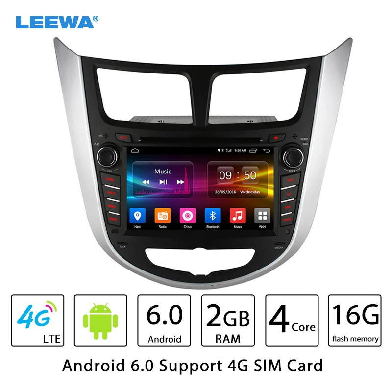 

LEEWA 7" Android 6.0 (64bit) DDR3 2G/16G/4G LTE Quad Core Car DVD GPS Radio Head Unit For Hyundai Verna/Accent/Solaris/i25