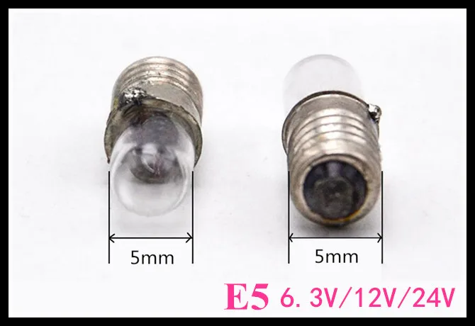

10pcs Mini indicator light bulb E5 6.3V E5 12V E5 24V small bulb signal lamp bead E5 6V Miniature bulb
