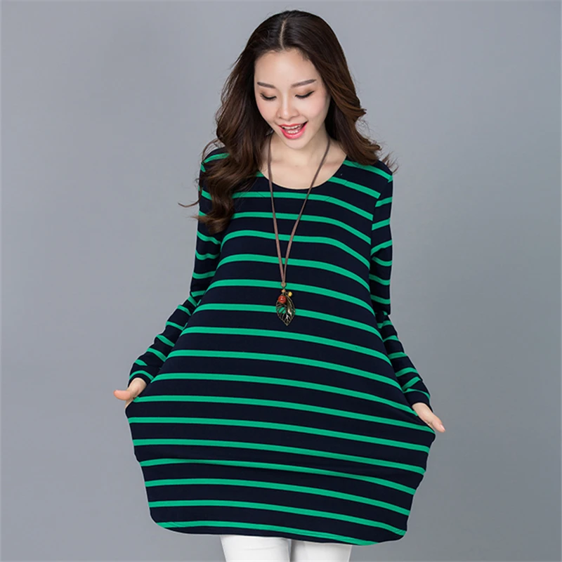 Tallas grandes 4XL algodón rayas mujeres camiseta 2018 nueva primavera otoño Mujer cuello redondo manga larga Casual Mujer Camisetas Mujer Tallas grandes 4XL algodón rayas mujeres camiseta 2018 nueva primavera otoño Mujer cuello redondo manga larga Casual Mujer Camisetas Mujer