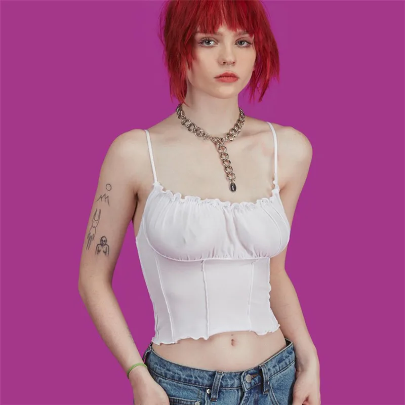 

2019 Women Sexy Lacework Ruffles Patchwork Tanks Slim Fit Cropped Bustier Camisole Female Party Club Vest Bottoming Tube Tops