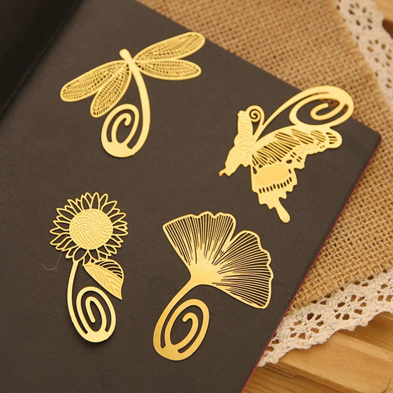 Креативные винтажные золотые металлические закладки милые каваи перо цветок книжный маркер для книг корейские канцелярские товары офисные школьные принадлежности
