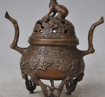 

Marked Chinese Bronze Animal Monkey Grapes lucky Statue incense burner censer