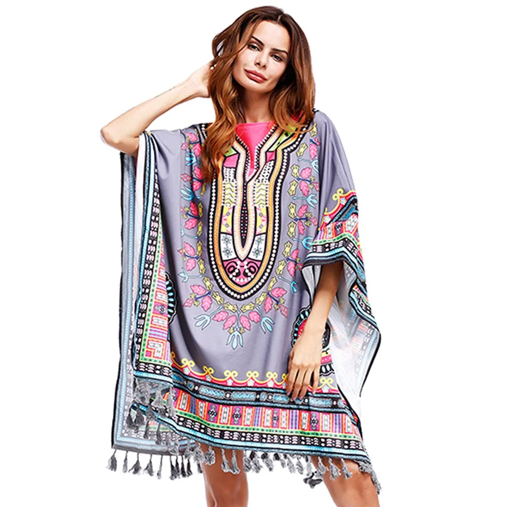 Fadzeco 2019 африканские платья для женщин Bazin Riche Dashiki вечерние праздничные рукава «летучая мышь» с принтом и кисточками, африканские платья