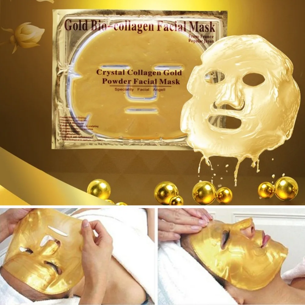 5 шт./лот, Золотая био-коллагеновая маска для лица, Витаминная отбеливающая маска для лица, кристальная Золотая Порошковая маска, увлажняющая, против старения