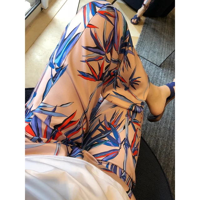 So comfortable! Chino printed slacks ~ high-waisted silk straight trousers for ladies