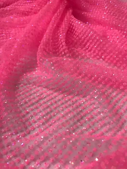 

Newest Sophia-3.2408 african tulle mesh fabric sparkly glued glitter sequins lace fabric for party dress
