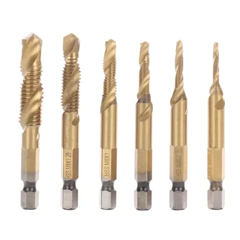 

6pcs/lots 1/4" Titanium Coated HSS Drill Bit Electric Drill Plastic Metal Hole Grooving Drill Saw Carpenter Woodworking Tools