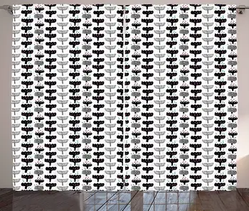 

Nordic Kitchen Curtains Pattern with Abstract Flowers in Scandinavian Style Dotted Silhouettes Window Decor Panel Set