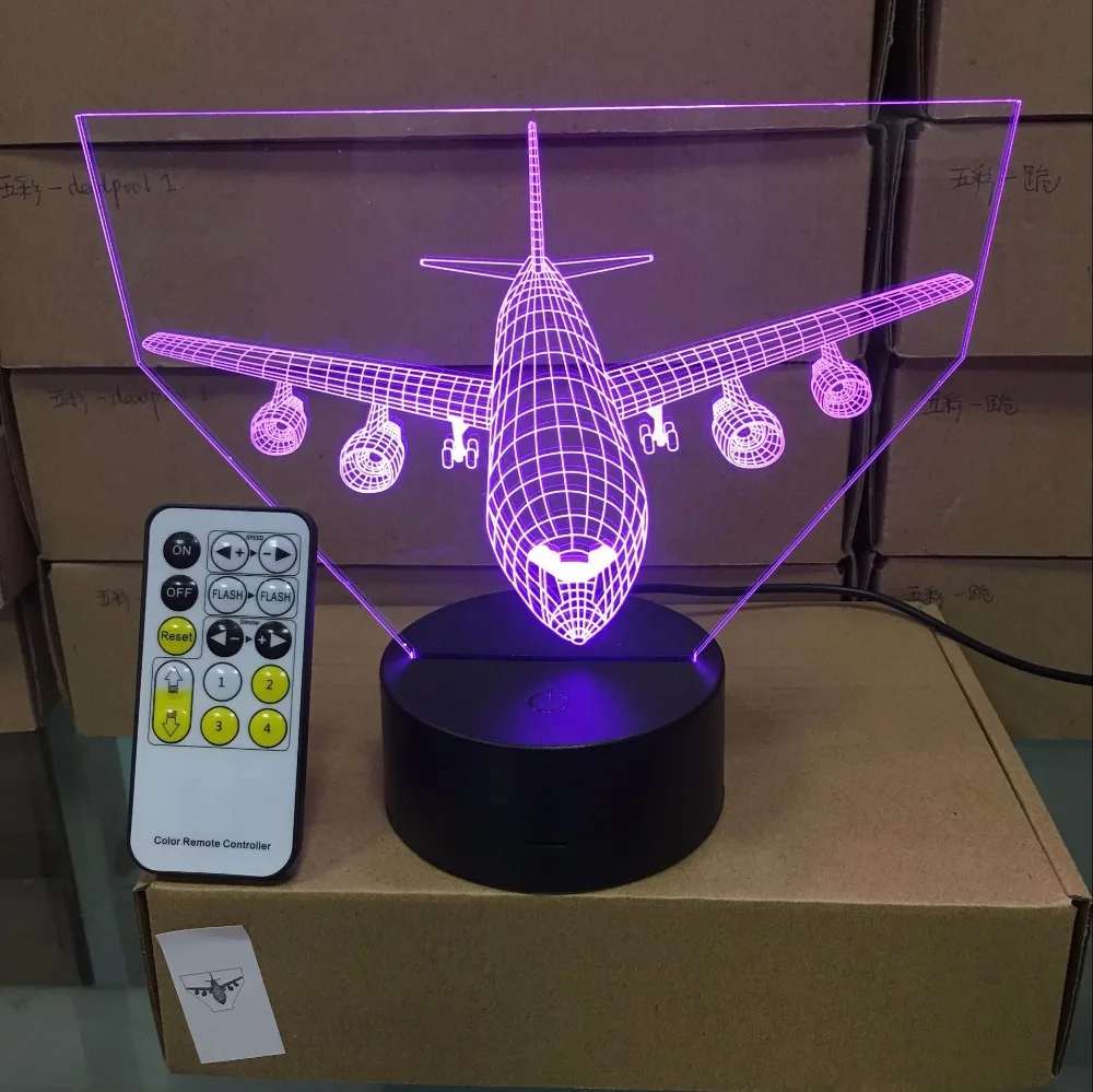 

Remote Control Air Plane 3D Light LED Table Lamp Illusion Night Light 7 Colors Changing Mood Lamp 3AA Battery Powered USB Lamp