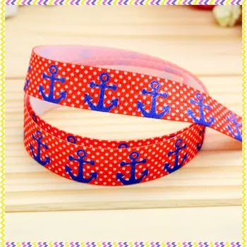 

DHK 5/8'' 5yards Fold Over Elastic FOE anchor printed headband headwear hair band diy decoration OEM Wholesale C428