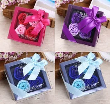 

4 Sets Decorative Purple Rose Blue Soap Flower Set in Gift Box For Wedding Party Favor Creative Birthday Gifts Wedding Souvenirs