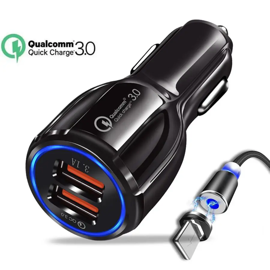 Car USB Charger Quick Charge 3.0 2.0 Mobile Phone Charger 2 USB Fast Car Charger for iPhone 6 6S 7 8 Plus X XS Max Car-Charger