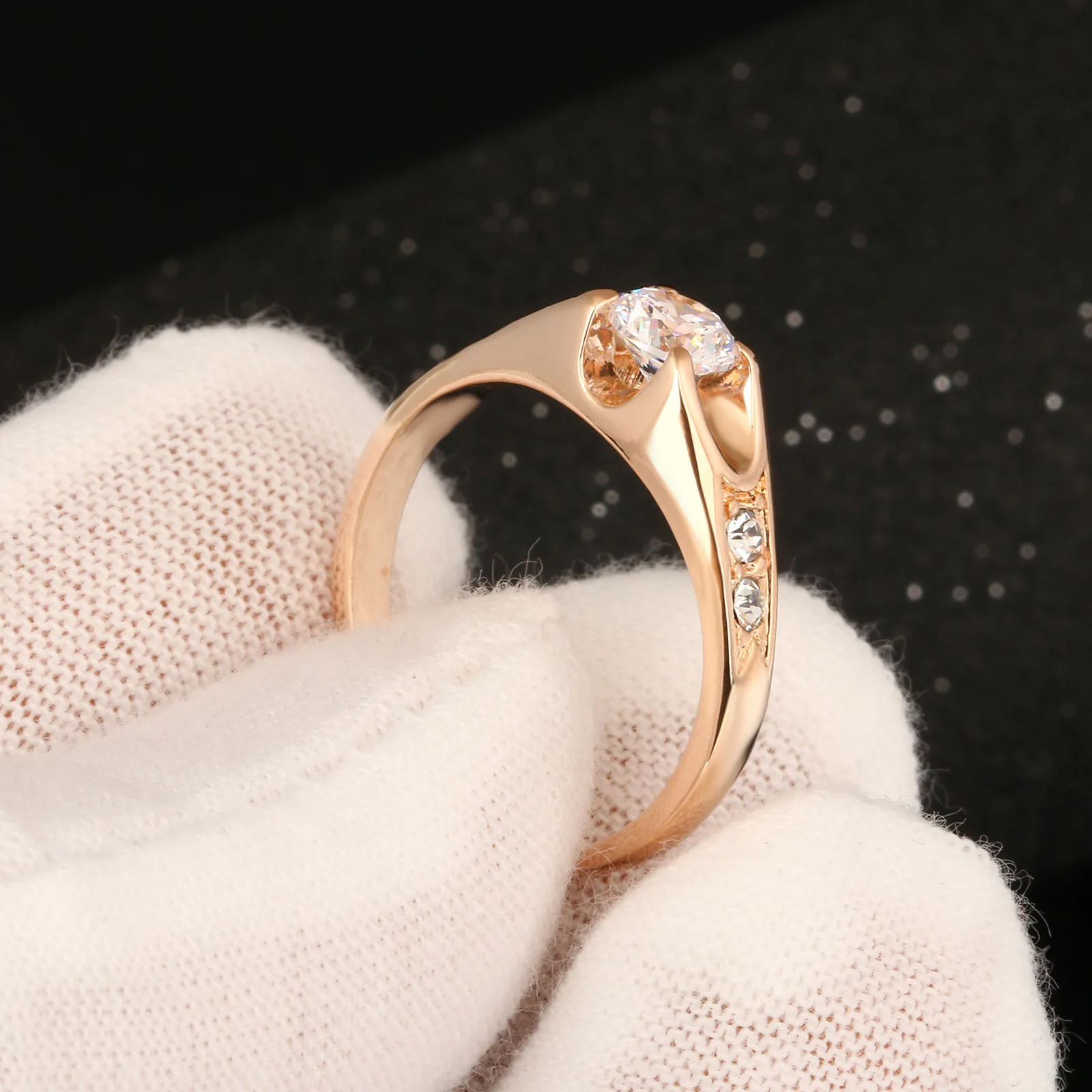 Double Fair Brand 0.5 Carat Cubic Zircon Wedding Rings For Women Rose Gold/Silver Tone Engagement Ring Women's Jewelry DFR249