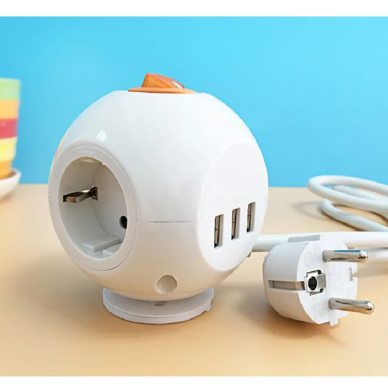 

3Pcs EU Plug Spherical three - digit European row insert 3USB European standard intelligent platoon plug travel adapter